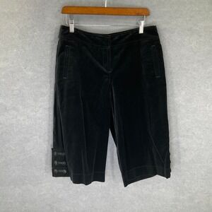 Ann Taylor LOFT Black Velvet Capri Cropped Pants Button Cuff Details‎
